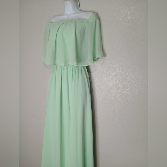 NWT JJs Housr Mint Green Off-Shoulder Chiffon Flowy Maxi Dress Long Gown Size XS - Picture 6 of 10